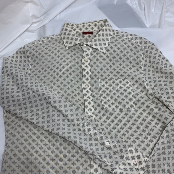 Men’s & Sons Garment Co Off White W Blck Clover Button Dn Long Sleeve Shirt S L - Picture 1 of 5